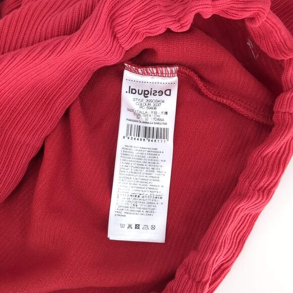 Desigual Eco Adjustable Red Ribbed Love Olympia Sweatshirt Top - US Size S - NEW - Picture 5 of 16